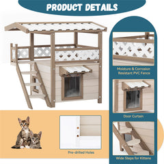 30" Feral Cat House Outdoor Indoor Kitty Houses, 2 Story Design Perfect for Multi Cats