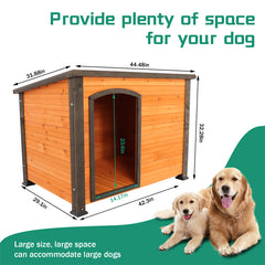 45" Outdoor And Indoor Wooden Kennel, Large Dog Weatherproof
