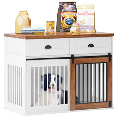 44" Furniture Style Dog Cage, Wooden Double Door Dog Cage